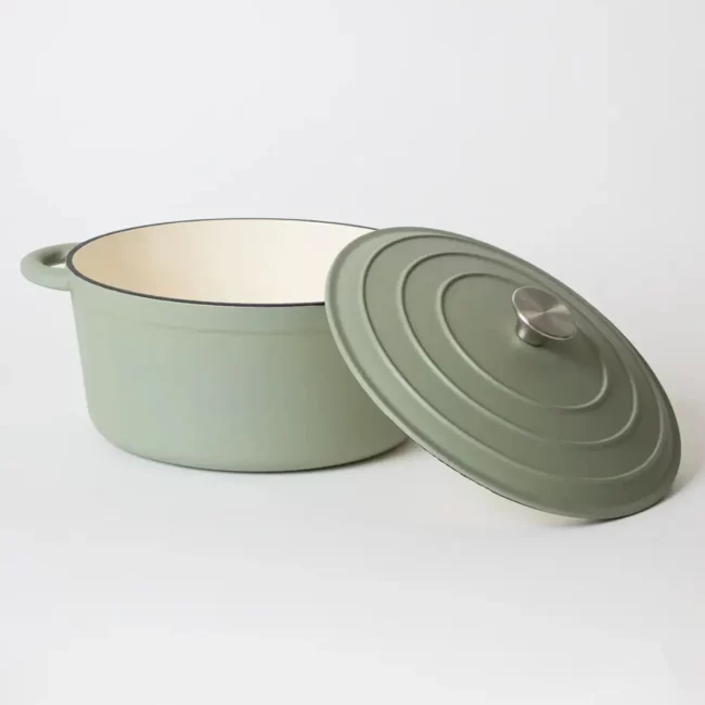 George Collective - Cast Iron Round Casserole 28cm - Matte Sage/Silver Lid